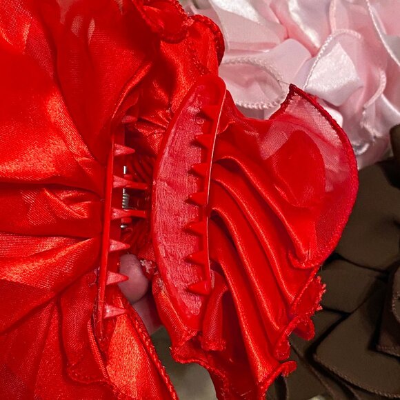 Set of 3 Hair Clip Bows, Hair Accessories, Red Pink Brown Hair Bows - Picture 4 of 5